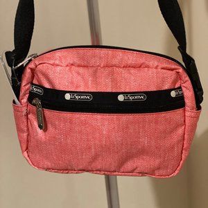NWT LESPORTSAC Candance Convertible Crossbody Belt Bag Dahlia Pink Denim MSRP$80